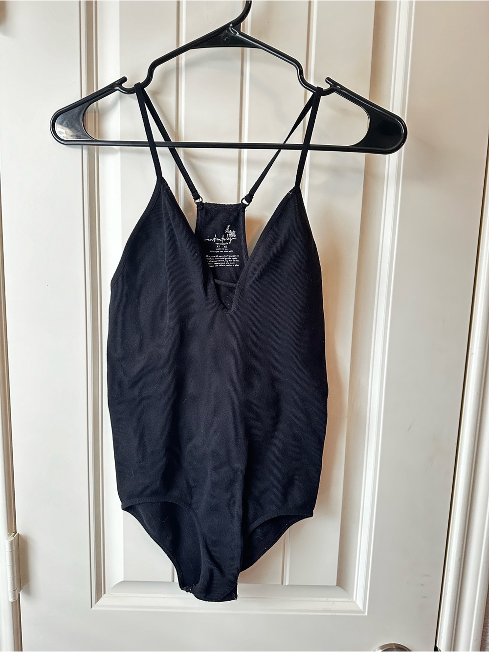 Intimately Free People Black Ribbed V-Neck Bodysuit